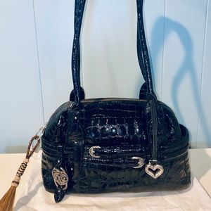 Brighton Black Croco Patent Leather Purse, “Luz” with Dust Bag & Accessories
